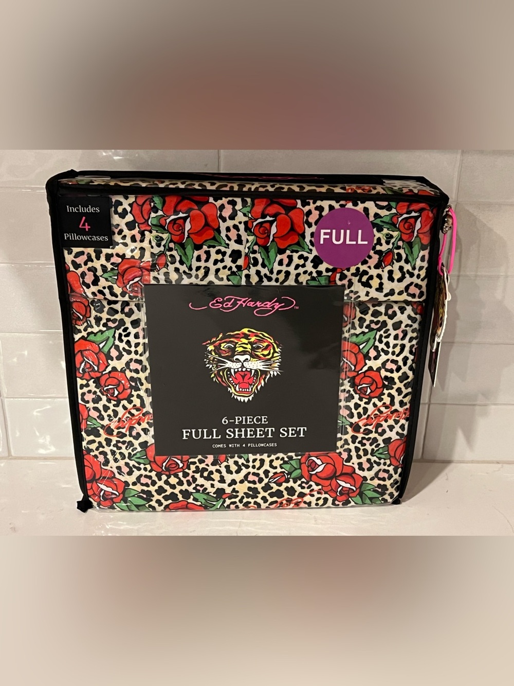 ED HARDY FULL Sheet Set 6pc New Flowers Roses Leopard Cheetah Tattoo Grunge Y2K